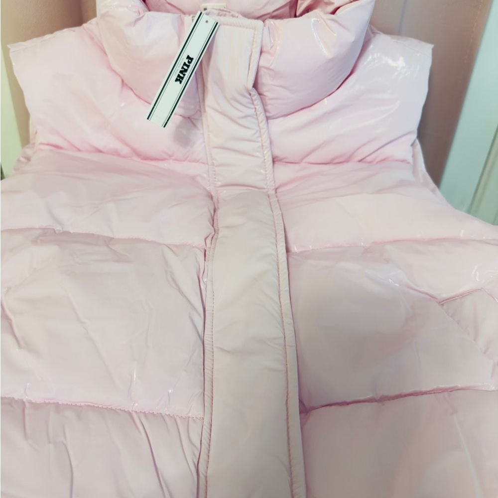 PINK High Shine Marshmallow Puffer Vest Pale Pink